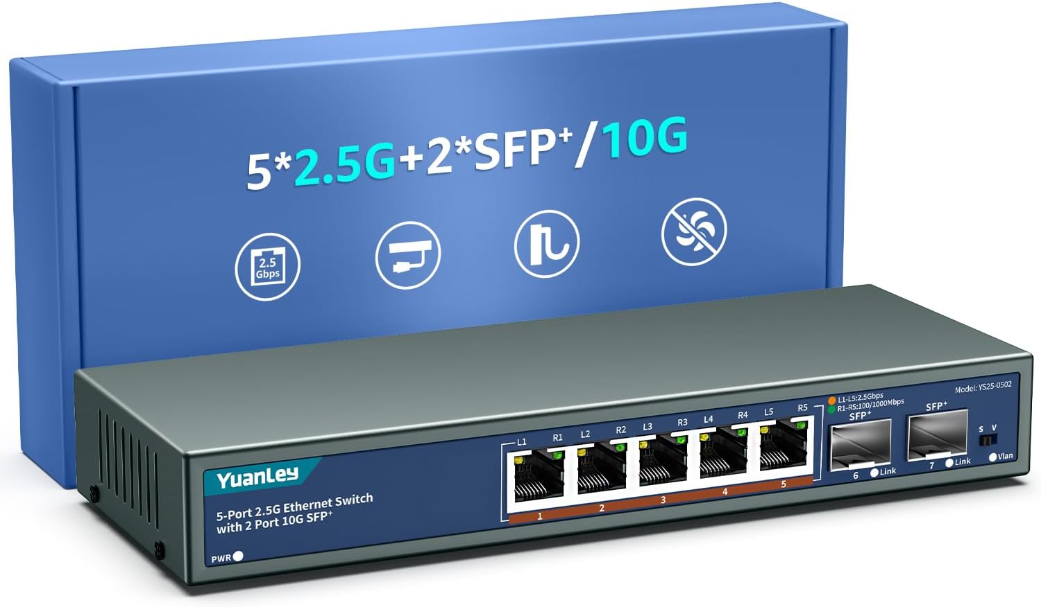 Installing YuanLey 7 Port 2.5G Ethernet Switch on a wooden desk