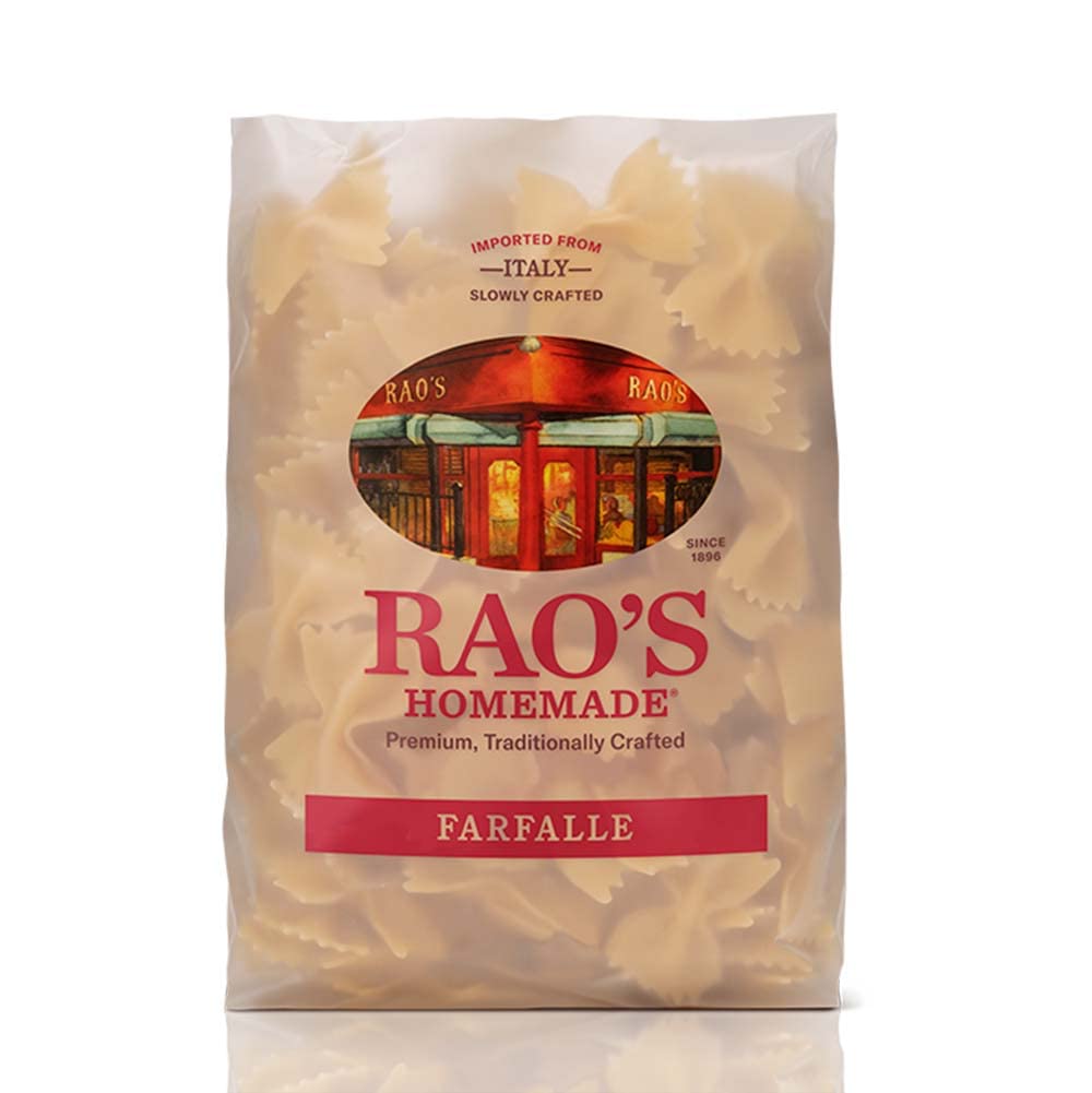 Rao's Homemade pasta packages showing various shapes like Farfalle and Penne