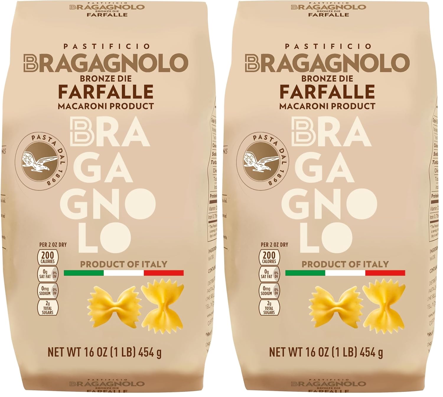 Bragagnolo Farfalle pasta in a bowl with rich tomato sauce