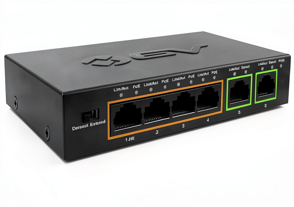 Installing BV-Tech PoE Switch 4-Port Metal Housing with Hi-PoE on a wooden desk