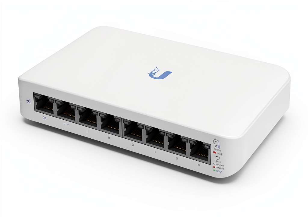 USW-Lite-8 mounted on a wall in a small office