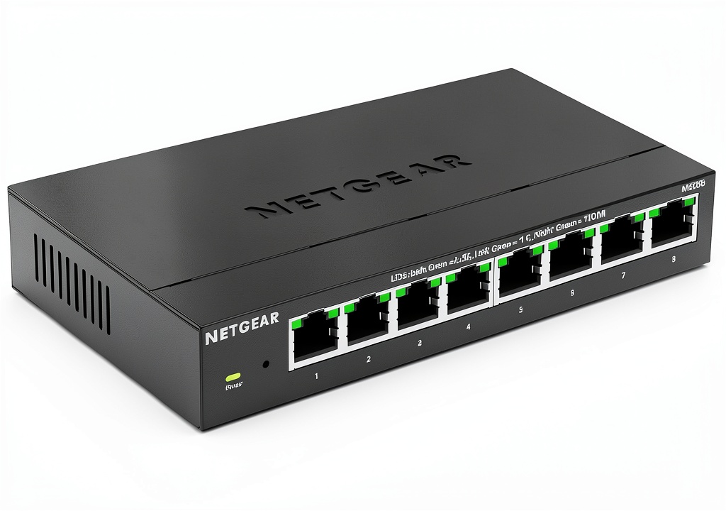 Installing NETGEAR 8 Port 2.5G Ethernet Switch Plastic Design on a wooden desk