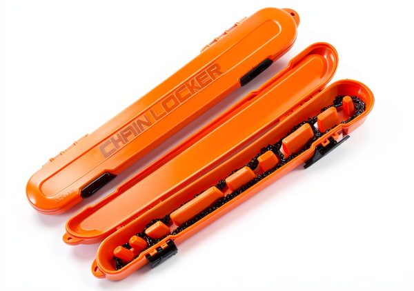 Original Chainsaw Chain Storage - Universal Portable Saw Chain Holder Case for Chains up to 20” Blades - Stacks 2 Inches Deep, Holds Minimum 8 Chains, Made in USA - Orange - Holiday Gift for Family-0