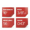 Oregon R56 AdvanceCut Chainsaw Chain 16" Low Kickback for Greenworks-2